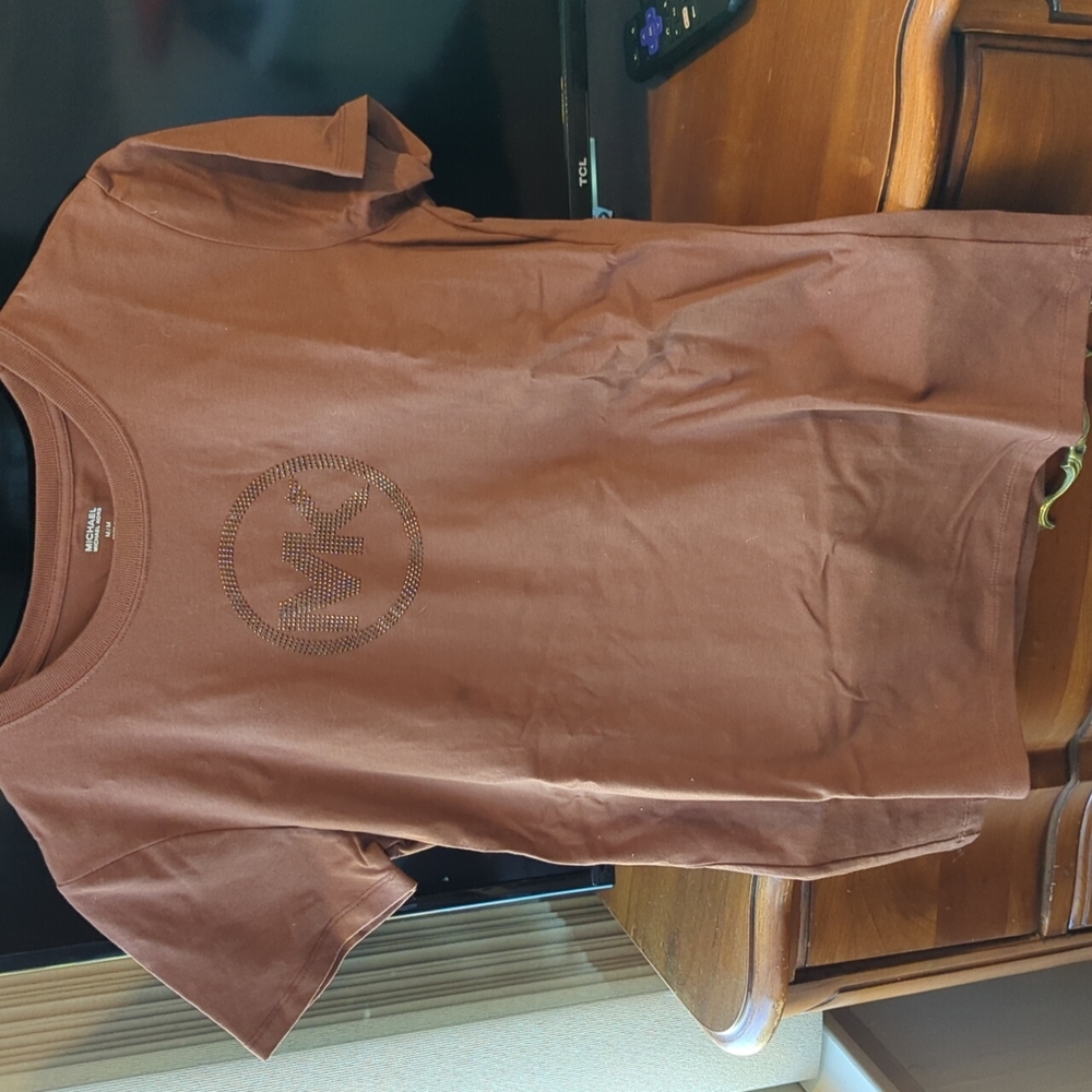 Michael Kors tee shirt with chocolate brown bling, size medium
